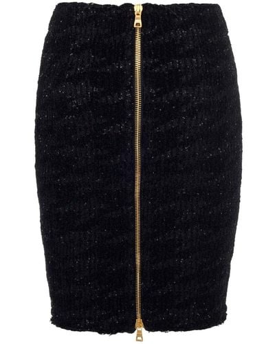 Balmain Glitter Zipped Pencil Skirt - Black