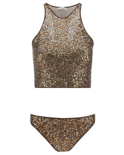 Maillot De Bain Une Pièce DSQUARED² - Couleur Marron - Décoré De Perles Et Cristaux - Taille 8 - Modèle Cut-Out - Neuf Sans Étiquettes