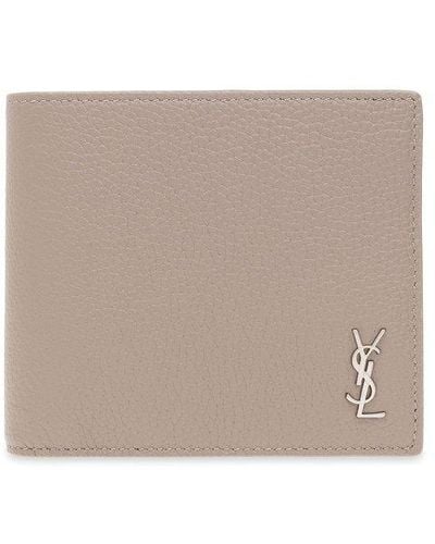 Saint Laurent Leather Wallet With Logo - Natural