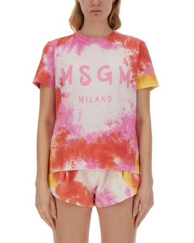 MSGM Tie-dyed Crewneck T-shirt - Red