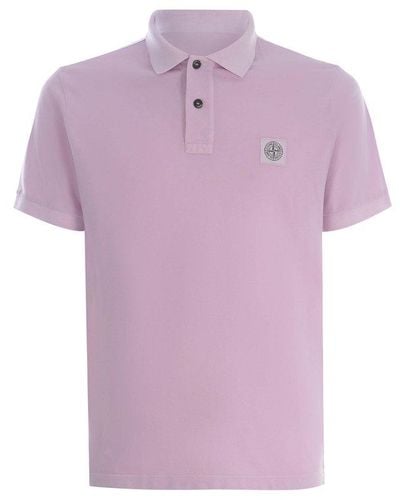 Stone Island Logo Patch Short-sleeved Polo Shirt - Purple
