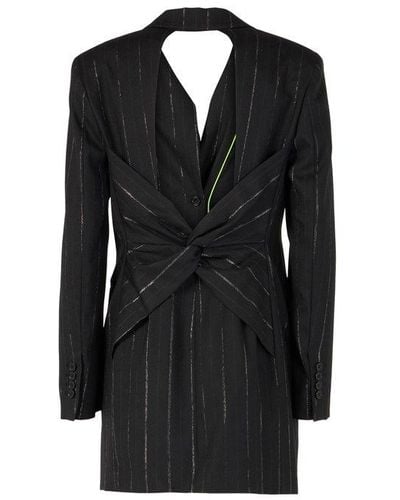 MSGM V-neck Metallic Thread Mini Blazer Dress - Black