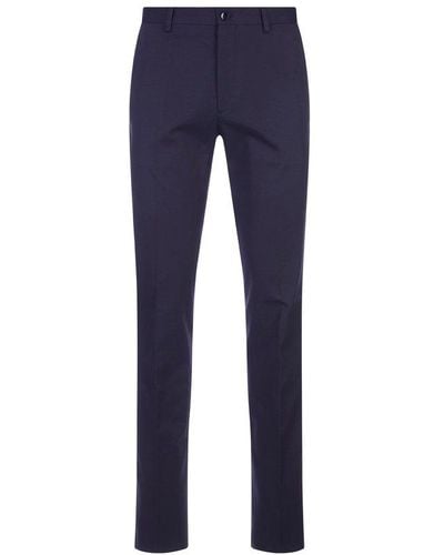Etro Classic Pants In Navy Stretch Cotton - Blue