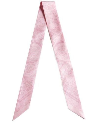 Versace Barocco-printed Skinny Cut Scarf Tie - Pink