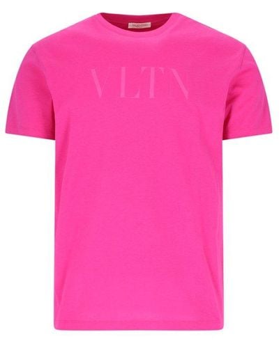 Valentino Vltn Logo Printed Crewneck T-shirt - Pink