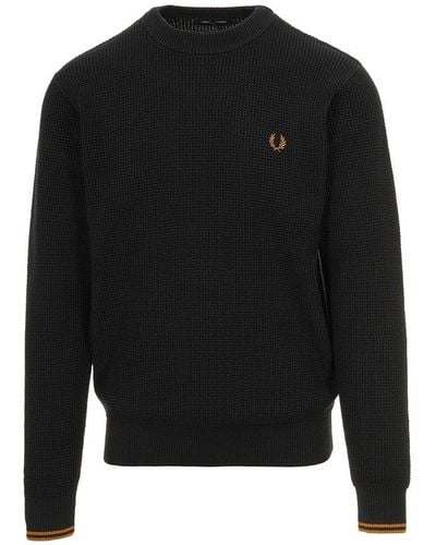 Fred Perry Waffle-knit Crewneck Sweater - Black