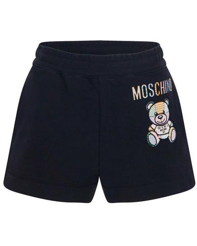 Moschino Teddy Bear Logo Embroidered Shorts - Black