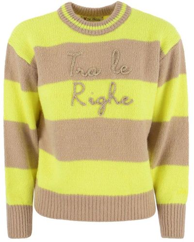 Mc2 Saint Barth Brushed Crew-Neck Jumper With Lettering - Yellow