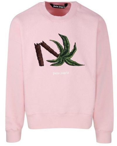 Palm Angels Logo Detailed Crewneck Sweatshirt - Pink