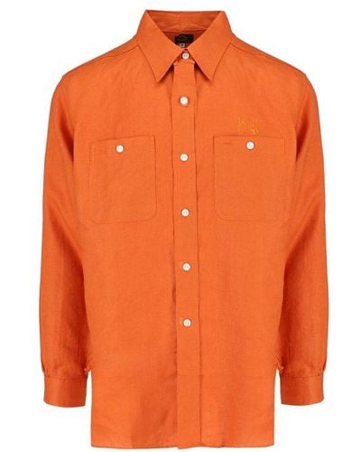 Needles Logo Embroidered Buttoned Shirt - Orange