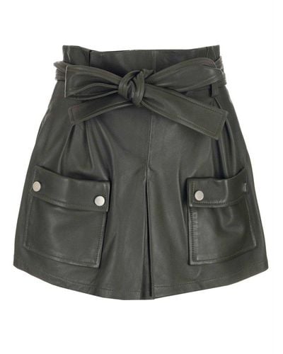 RED Valentino Red Belted Leather Shorts - Grey