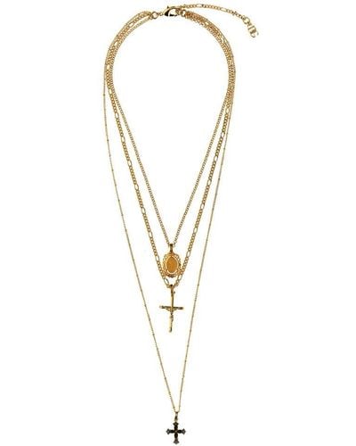 Dolce & Gabbana Crosses Charms Necklace - Metallic