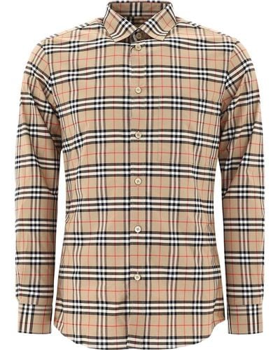 Burberry Check Motif Cotton Shirt - Brown