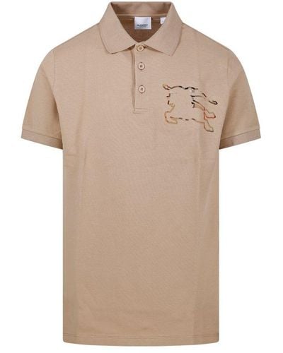 Burberry Logo Printed Short Sleeved Polo Shirt - Natural