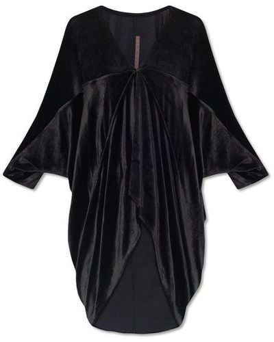 Rick Owens Lilies Gathered Detail Velvet Mini Dress - Black