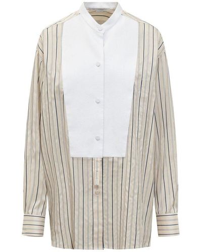 Stella McCartney Curved Hem Panelled Striped Shirt - White