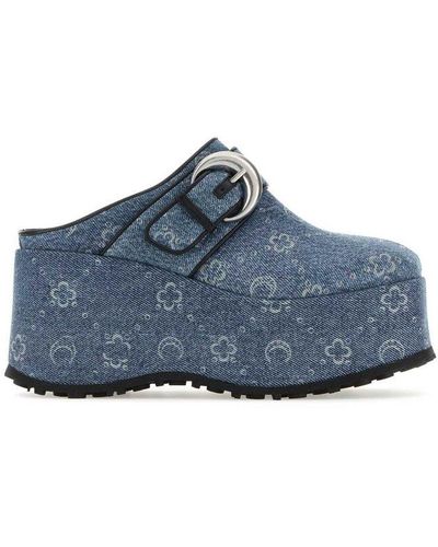 Marine Serre Regenerated Platform Denim Monogram Clogs - Blue