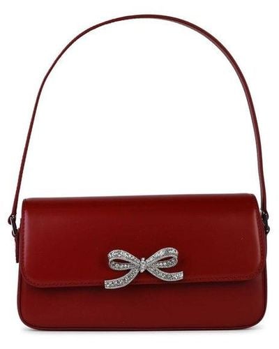 Self-Portrait Bow-embellished Baguette Bag - Red