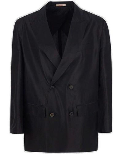 Valentino Double-breasted Long-sleeved Blazer - Black