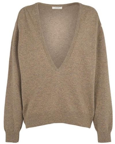 Lemaire Drop Shoulder V-neck Sweater - Natural