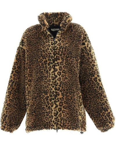 Balenciaga Allover Leopard Print Zipped Coat - Brown