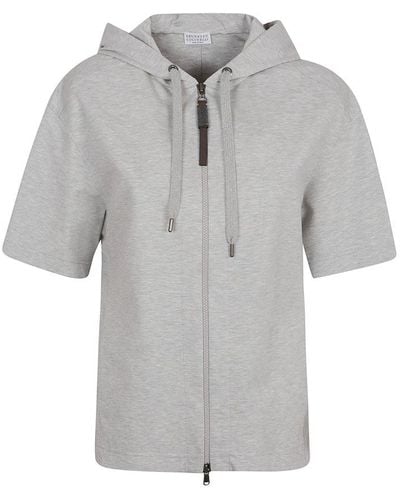 Brunello Cucinelli Short-sleeved Zipped Sweatshirt - Grey