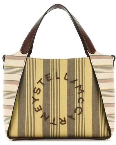 Stella McCartney Logo Lettering Striped Tote Bag - Metallic