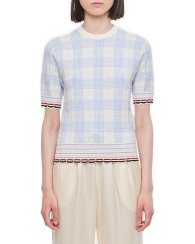 Thom Browne Chequered Knit Top - Blue