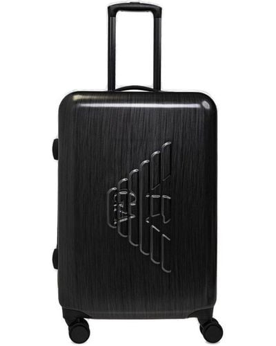 Emporio Armani Trolley Suitcase With Logo - Black