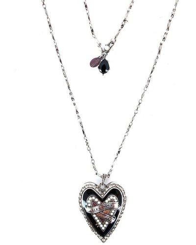 Alexander McQueen Heart Locket Embellished Pendant Necklace - White