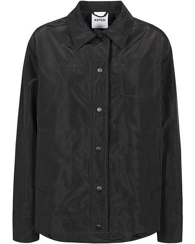 Aspesi Long Sleeved Press-stud Padded Jacket - Black