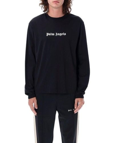 Palm Angels Classic Logo Embroidered Long Sleeve T-shirt - Black