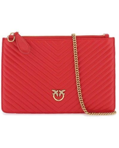 Pinko Logo Plaque Quilted Chain-linked Wallet - Red