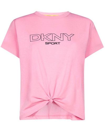 DKNY Logo Printed Knotted T-shirt - Pink