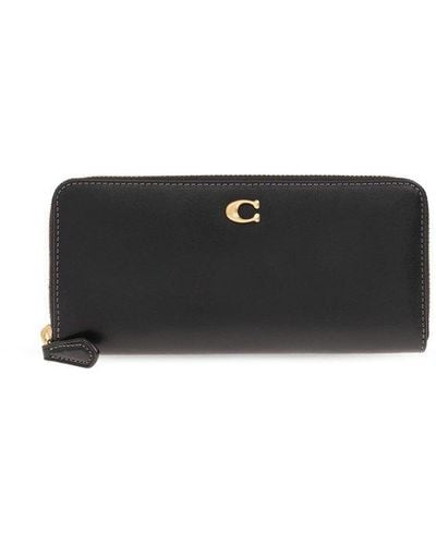 COACH Leather Wallet With Logo, - Black
