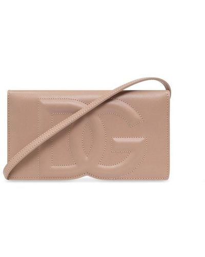 Dolce & Gabbana Logo Embossed Small Shoulder Bag - Natural