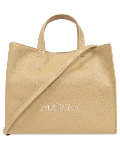 Marni Museo Logo Embroidered Shopper Bag - Natural