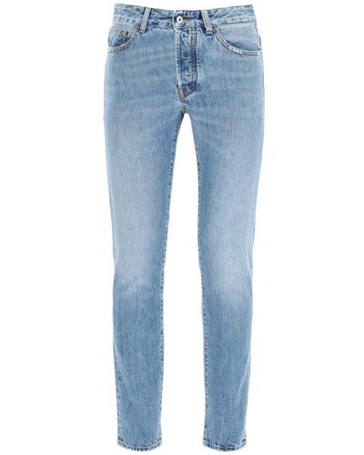 Marcelo Burlon Slim Jeans With Fire Cross Print - Blue