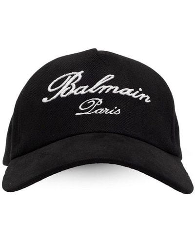 Balmain Logo Signature Embroidered Cap - Black