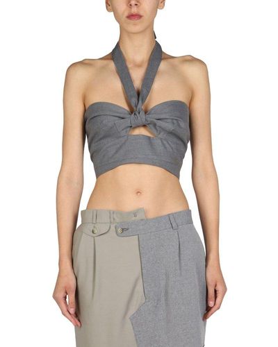 1/OFF Cut-out Detailed Halterneck Cropped Top - Grey