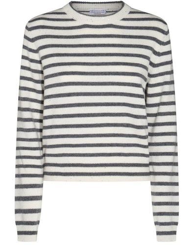 Brunello Cucinelli Striped Crewneck Jumper - White