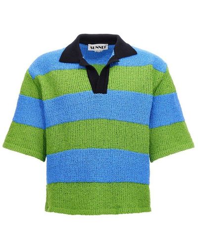 Sunnei Striped Knitted Polo Shirt - Green