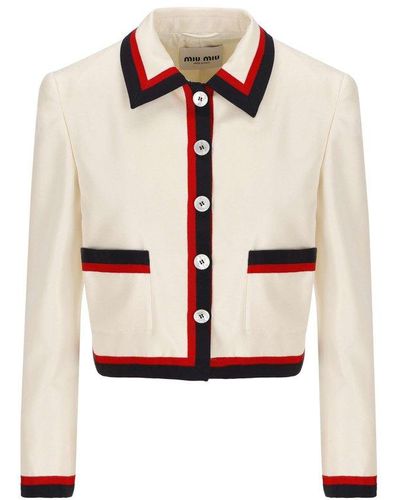 Miu Miu Stripe Trim Suit Jacket - Natural