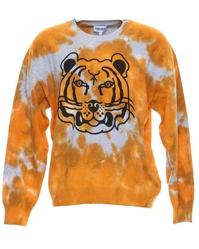 KENZO Tie-dyed Tiger Detailed Sweatshirt - Orange