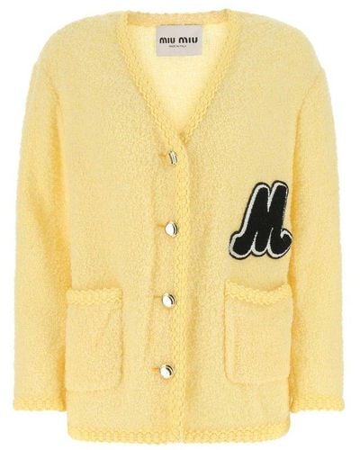 Miu Miu Bouclé V-neck Cardigan - Yellow