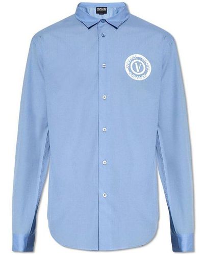 Versace Shirt With Logo, - Blue