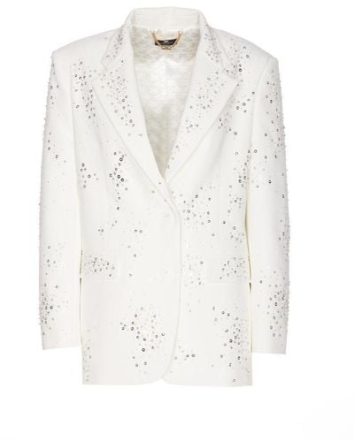 Elisabetta Franchi Single Breasted Embellished Jacket - White