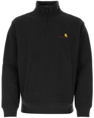 Carhartt Logo Embroidered Half-zipped Sweatshirt - Black