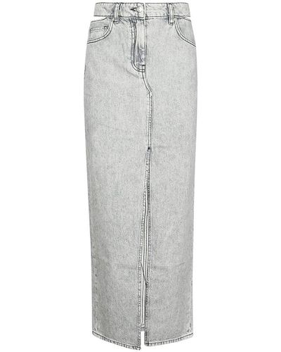 IRO Slit-front Denim Midi Skirt - Grey