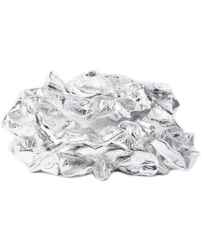 Dries Van Noten Metallic Finish Ruffled Bag - White